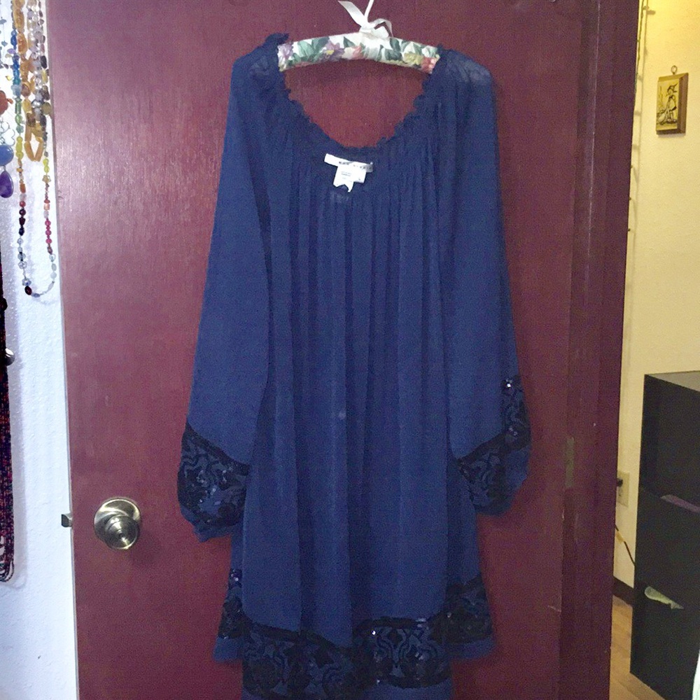 Max Studio L Sequin Navy Sheer Dress. No slip. GUC